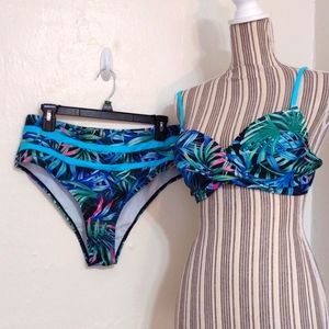 Teal Blue Palm Leaves Plus Size Bikini NWOT Size XXL